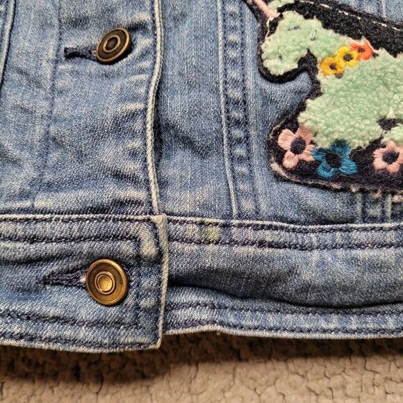 Hanna Andersson Jacket Kids Toddler 4 Blue Denim Sherpa Lined Applique Novelty - Picture 10 of 12